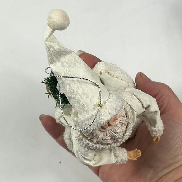 White Fabric Mache Hanging Santa Ornament Rustic Christmas Doll 5.5" Cabincore - Picture 5 of 11
